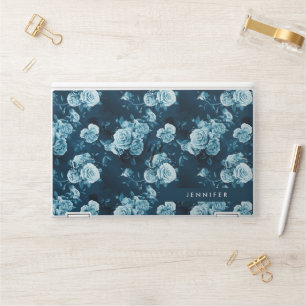 Add Your Name   Classic Blue Rose Pattern HP Laptop Skin
