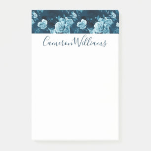 Add Your Name Classic Blue Rose Pattern Post-it Notes