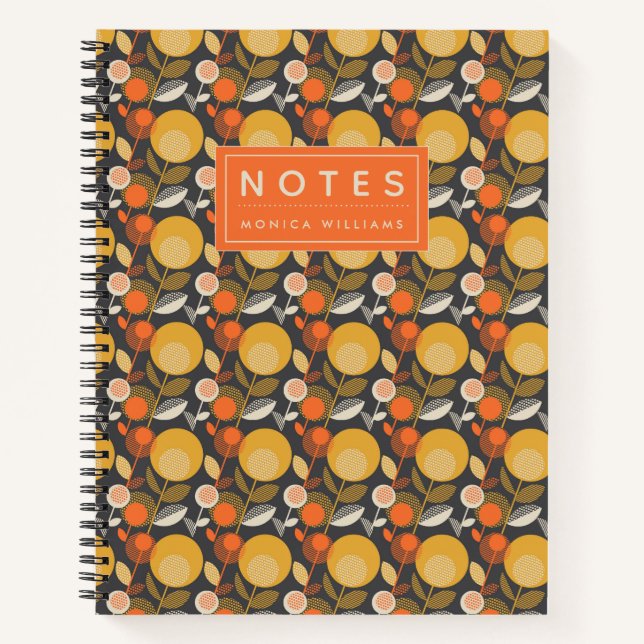Add Your Name | Classic Retro Floral Pattern Notebook (Front)