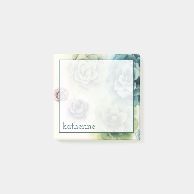 Add Your Name | Cluster of Succulents Post-it Notes (Front)