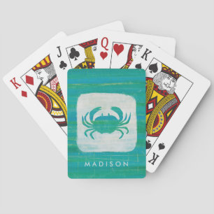 Add Your Name Coastal Aqua Crab Poker Cards