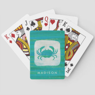 Add Your Name   Coastal   Aqua Crab Poker Cards