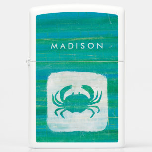Add Your Name Coastal Aqua Crab Zippo Lighter