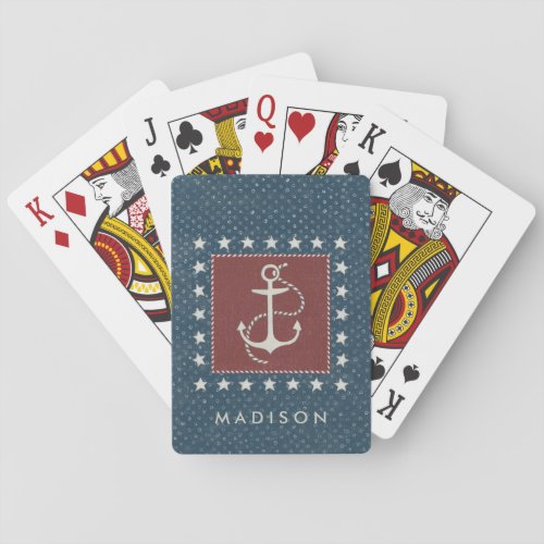 Add Your Name  Coastal Art  Anchor on Red Playing Cards