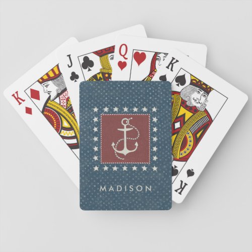 Add Your Name  Coastal Art  Anchor on Red Playing Cards