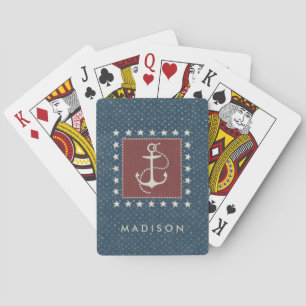 Add Your Name Coastal Art Anchor on Red Poker Cards