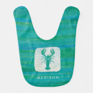 Add Your Name   Coastal Art   Aqua Lobster Baby Bib