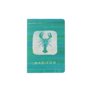 Add Your Name   Coastal Art   Aqua Lobster Passport Holder