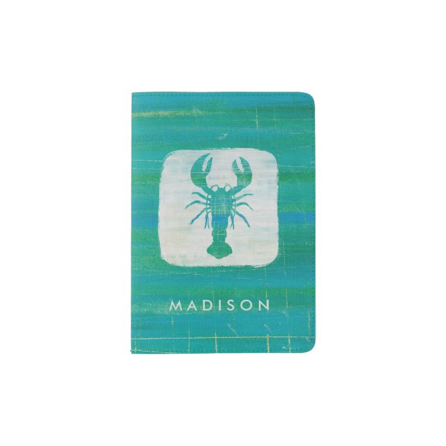 Add Your Name | Coastal Art | Aqua Lobster Passport Holder (Front)