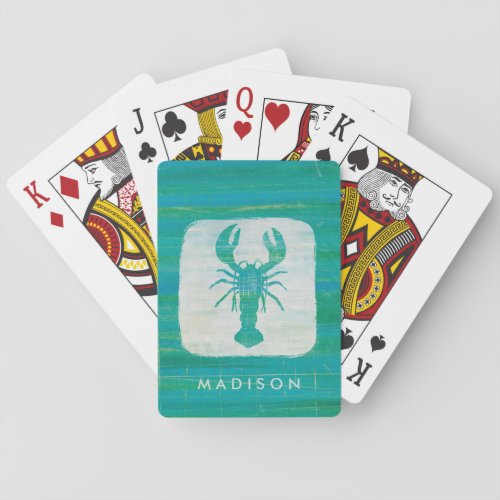 Add Your Name  Coastal Art  Aqua Lobster Playing Cards