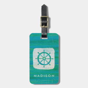 Add Your Name Coastal Art Aqua Steering Wheel Luggage Tag