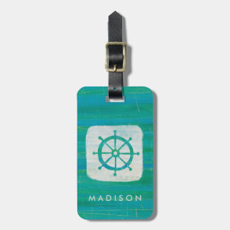 Add Your Name | Coastal Art | Aqua Steering Wheel Luggage Tag