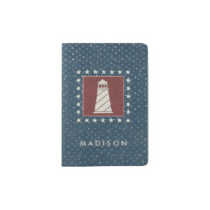 Add Your Name   Coastal Art   Lighthouse on Red Passport Holder