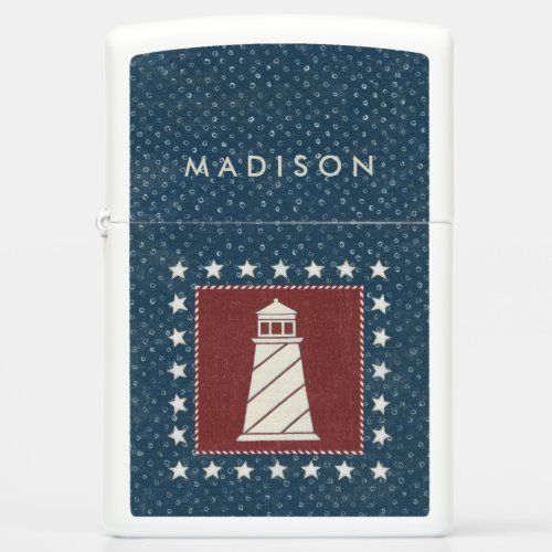 Add Your Name  Coastal Art  Lighthouse on Red Zippo Lighter