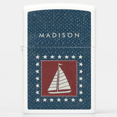Add Your Name  Coastal Art  Sailboat on Red Zippo Lighter