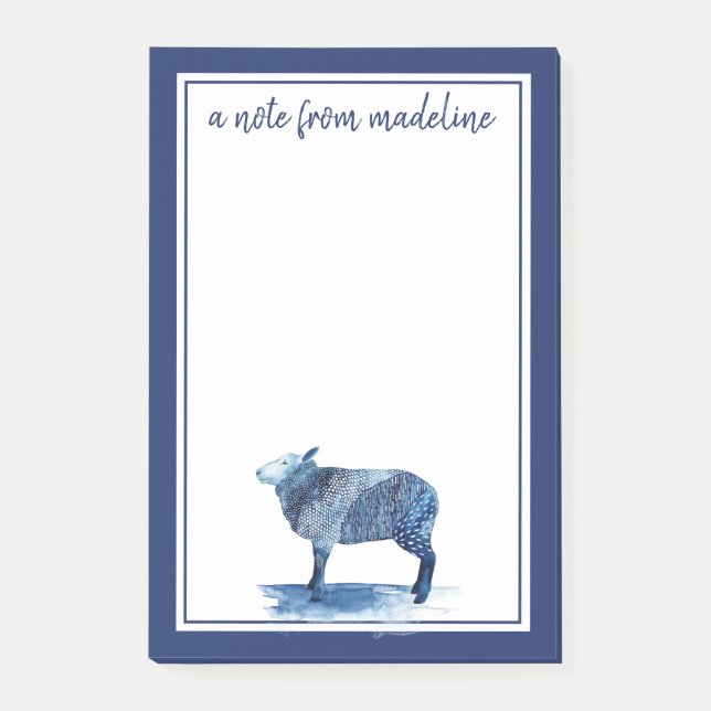 Add Your Name | Cobalt Blue Farm Animals - Sheep Post-it Notes (Front)