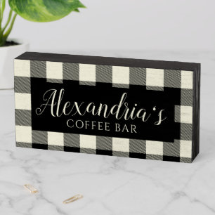 Add Your Name Coffee Bar Buffalo Check Wooden Box Sign