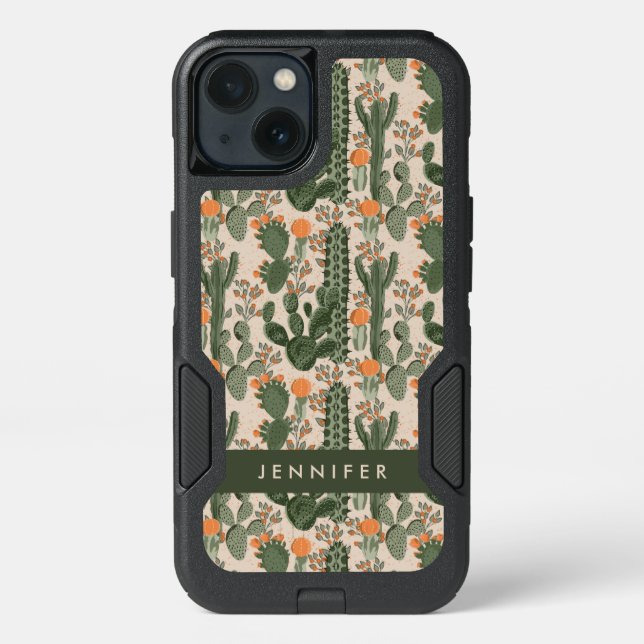 Add Your Name | Colorful Cactus Pattern Otterbox iPhone Case (Back)