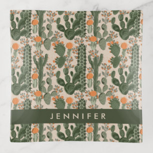 Add Your Name   Colorful Cactus Pattern Trinket Tray