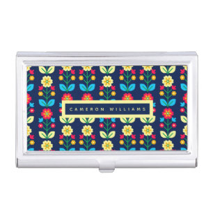 Add Your Name Colorful Floral Pattern Business Card Case