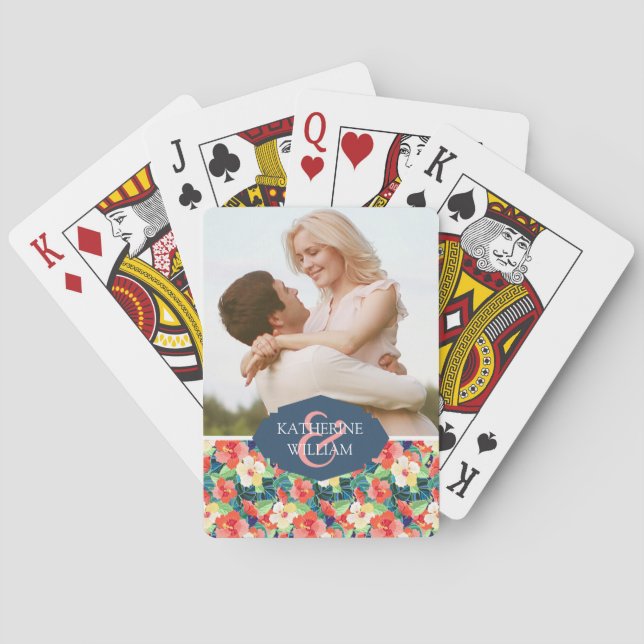 Add Your Name | Colorful Hibiscus Pattern Poker Cards (Back)