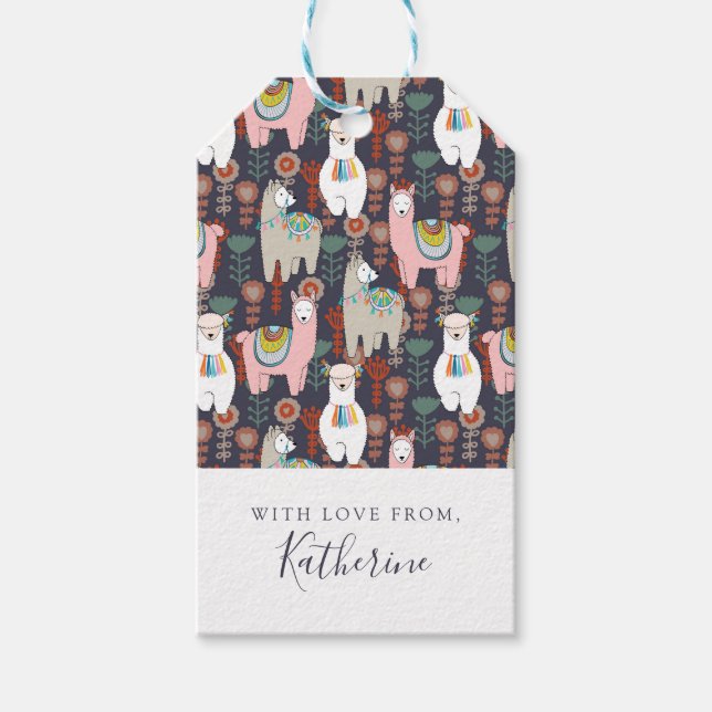 Add Your Name | Colorful Llamas Pattern Gift Tags (Front)