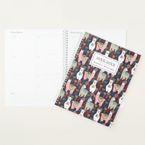 Add Your Name  Colorful Llamas Pattern Planner