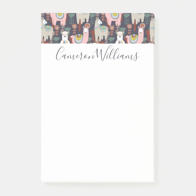 Add Your Name | Colorful Llamas Pattern Post-it Notes (Front)
