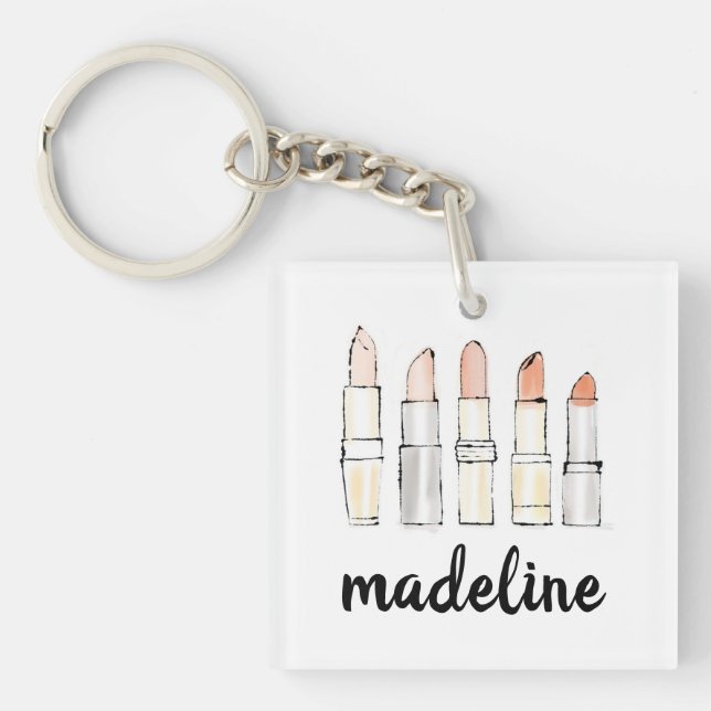 Add Your Name | Colorful Modern Lipstick Sketch Keychain (Front)