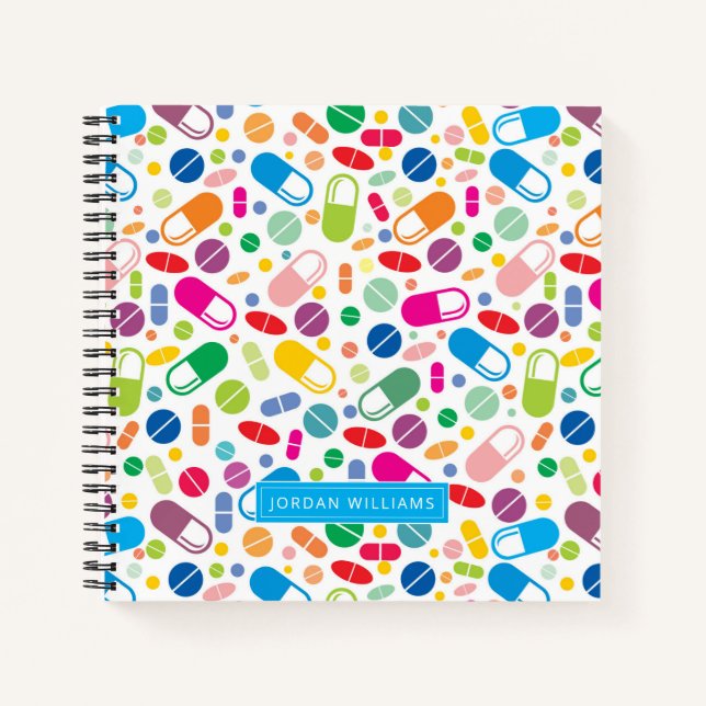 Add Your Name | Colorful Neon Drug Pattern Notebook (Front)