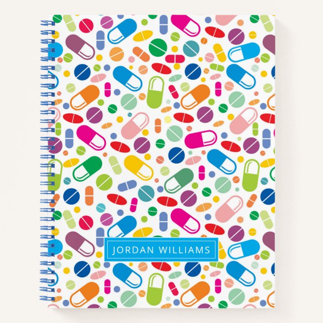 Add Your Name | Colorful Neon Drug Pattern Notebook (Front)
