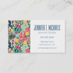 Add Your Name   Colorful Polka Dot Cactus Pattern Business Card