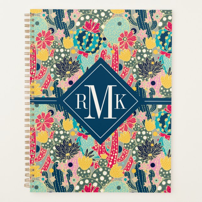 Add Your Name | Colorful Polka Dot Cactus Pattern Planner (Front)