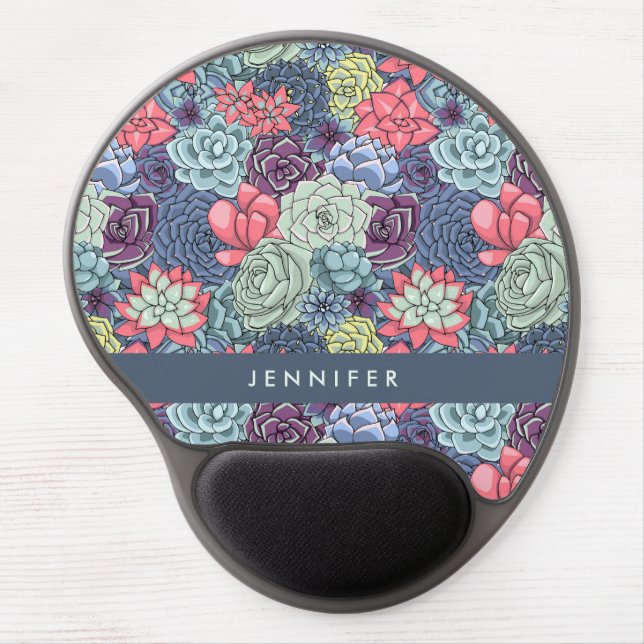 Add Your Name | Colorful Succulent Pattern Gel Mouse Pad (Front)