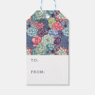 Add Your Name Colorful Succulent Pattern Gift Tags