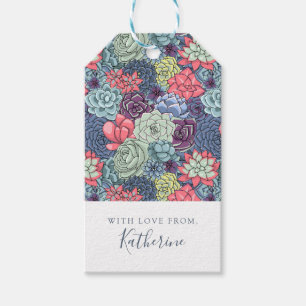 Add Your Name Colorful Succulent Pattern Gift Tags