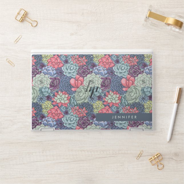 Add Your Name | Colorful Succulent Pattern HP Laptop Skin (Desk)