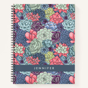 Add Your Name   Colorful Succulent Pattern Notebook
