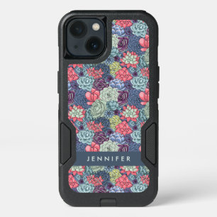 Add Your Name Colorful Succulent Pattern iPhone 13 Case