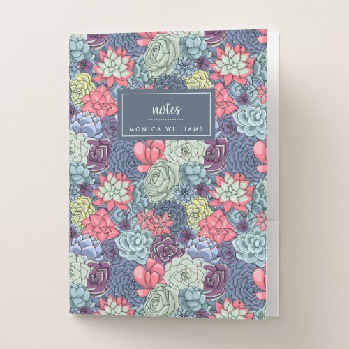 Add Your Name  Colorful Succulent Pattern Pocket Folder