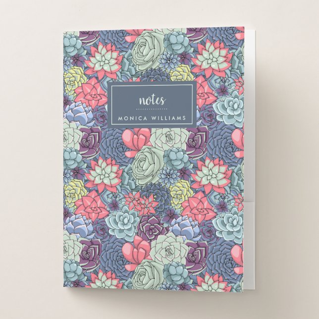Add Your Name | Colorful Succulent Pattern Pocket Folder (Front)