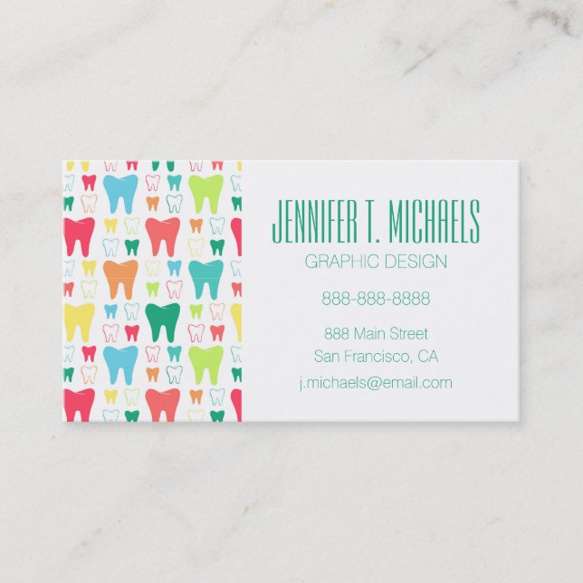 Add Your Name | Colorful Teeth Pattern Business Card (Front)