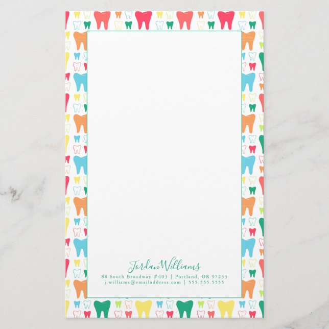Add Your Name | Colorful Teeth Pattern Stationery (Front)