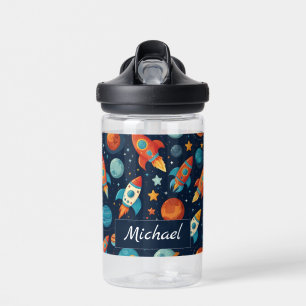 Add Your Name Cool Rocket Ship Space and Planets Water Bottle