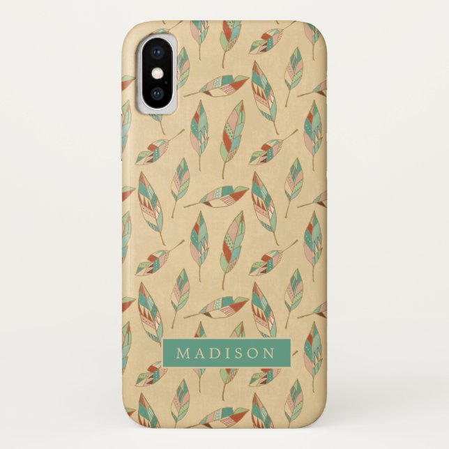 Add Your Name | Coral Feather Pattern Case-Mate iPhone Case (Back)