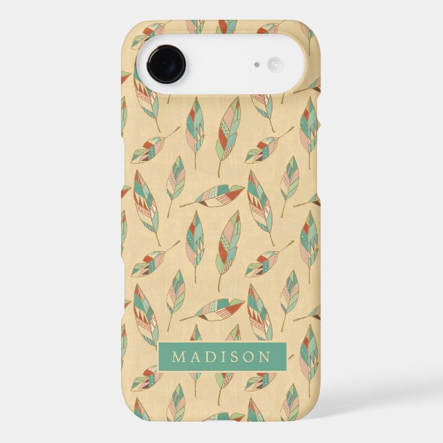 Add Your Name | Coral Feather Pattern Case-Mate iPhone Case (Back)