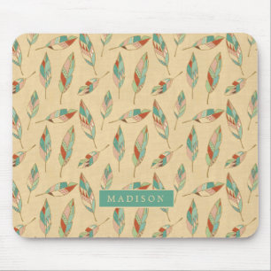 Add Your Name Coral Feather Pattern Mouse Pad