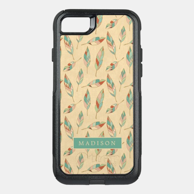 Add Your Name | Coral Feather Pattern Otterbox iPhone Case (Back)