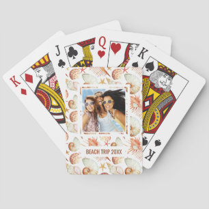 Add Your Name Coral With Shells & Crabs Pattern Poker Cards