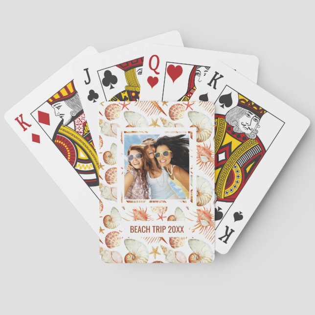 Add Your Name | Coral With Shells & Crabs Pattern Poker Cards (Back)